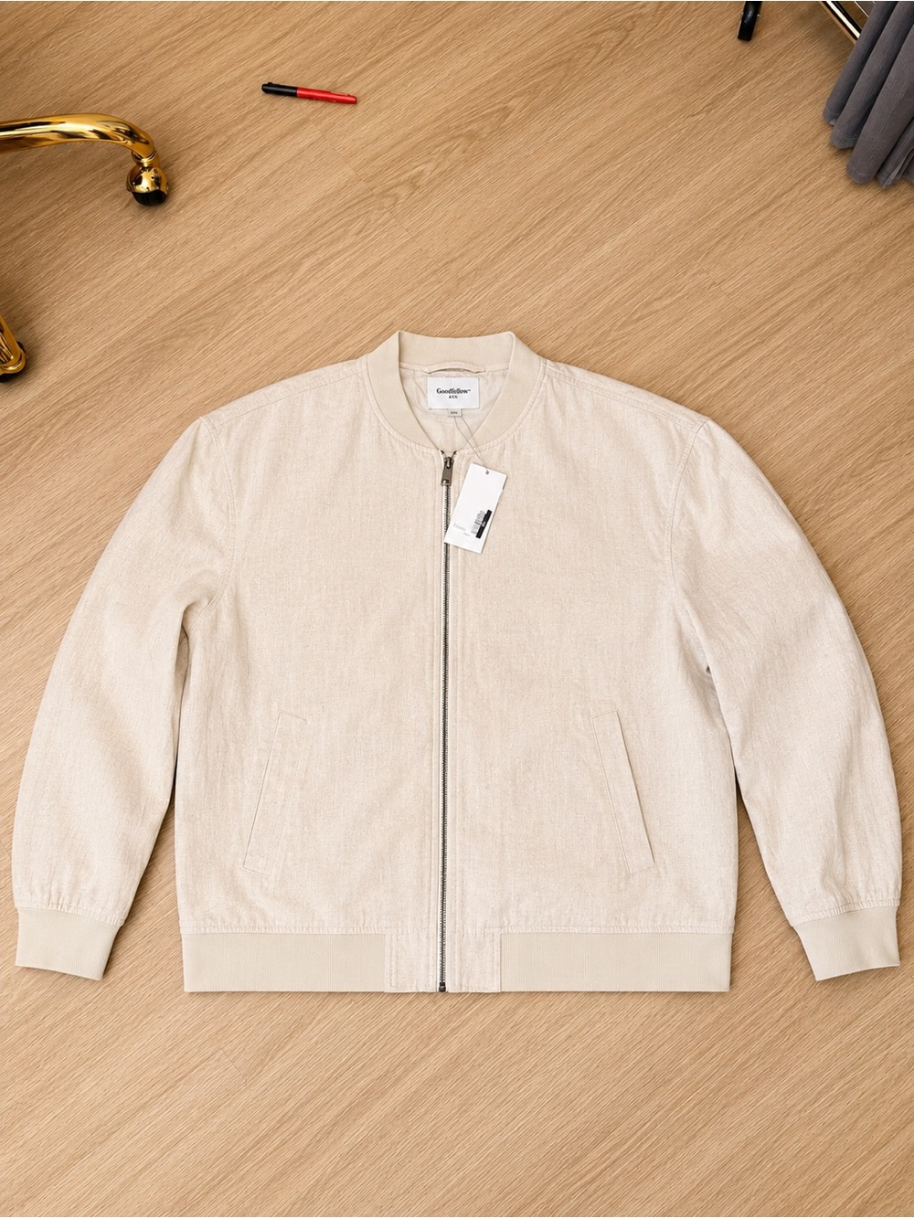 Goodfellow & Co Men's Light Cream Bomber Jacket